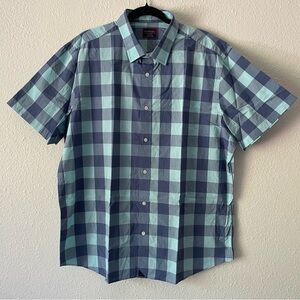 Untuckit men’s aqua blue checked slim fit short sleeve button shirt, size XXL
